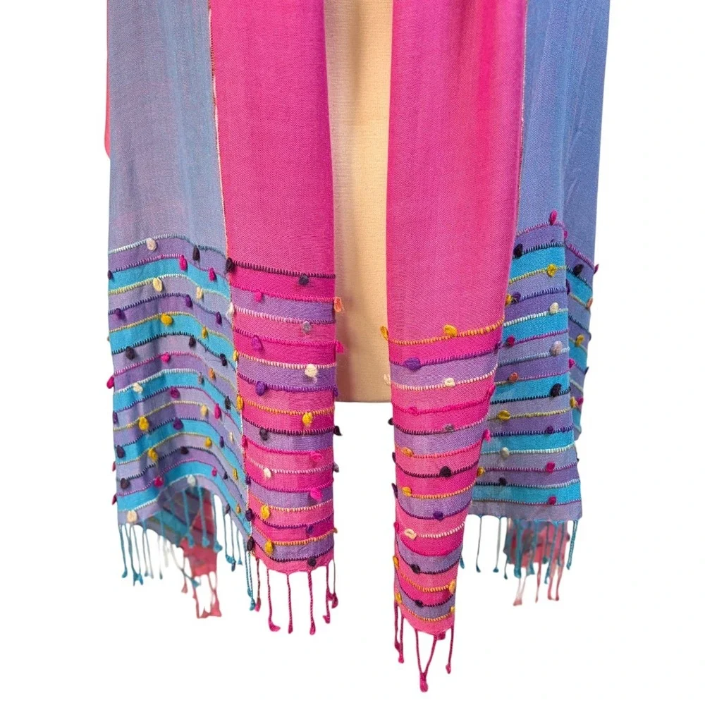 NWOT NO LABEL Bright Pink & Blue Bohemian Scarf/Shawl/Wrap